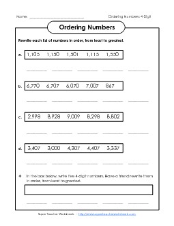 Ordering: Least to Greatest Place Value Worksheet