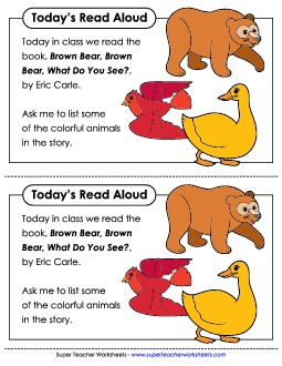 Take-Home Note: Brown Bear Picture Book Brown Bear Worksheet