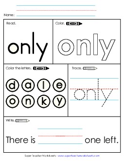 Worksheet 1: Only Sight Words Individual Worksheet