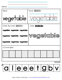 Worksheet 2: Vegetable Sight Words Individual Worksheet