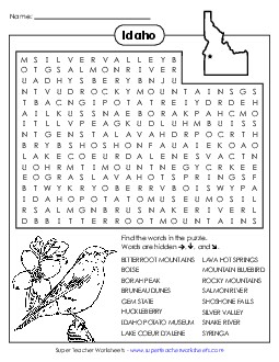 Word Search Puzzle States Individual Worksheet