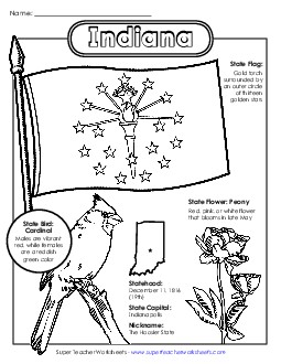 Indiana State Symbols Coloring Page Free States Individual Worksheet