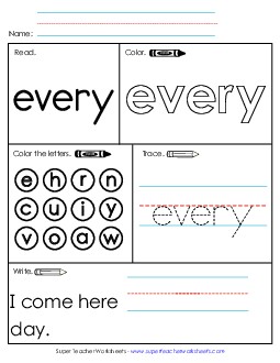 Worksheet 1: Every Sight Words Individual Worksheet