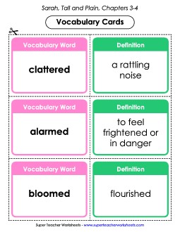 Vocabulary Cards for Chapters 3-4 Book Sarah Plain And Tall Worksheet