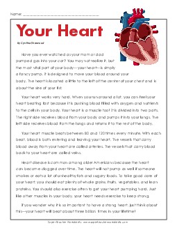 The Heart 4th Grade Science Worksheet