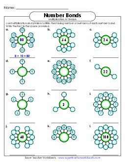 Number Bonds (0-12) Multiplication Worksheet