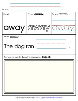 Worksheet 3: Away Free Sight Words Individual Worksheet