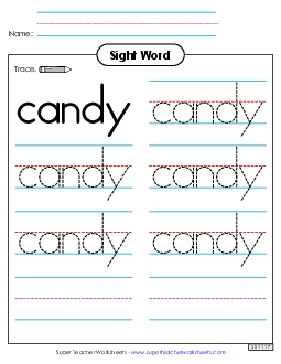 Trace the Word: Candy Sight Words Individual Worksheet