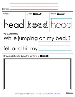 Worksheet 3: Head Sight Words Individual Worksheet