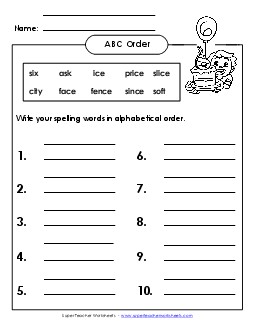 ABC Order: Write List (B-17)  Spelling B Worksheet