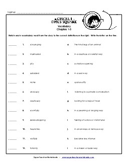 Vocabulary Match: Chapters 1 - 3 Free Book The Cricket In Times Square Worksheet