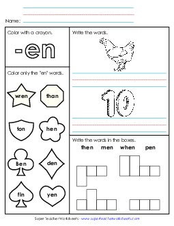 Worksheet 1 (-en Words) Word Families Worksheet