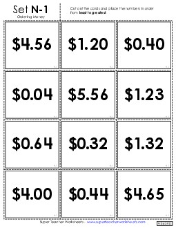 Ordering Money Card Sort Game Place Value Worksheet