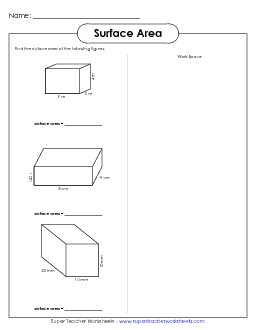 Surface Area (Basic) Free Worksheet