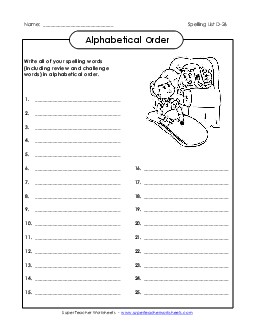 ABC Order: Write List (D-26) Spelling D Worksheet