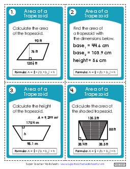 Task Cards: Area of Trapezoids (Advanced) Worksheet