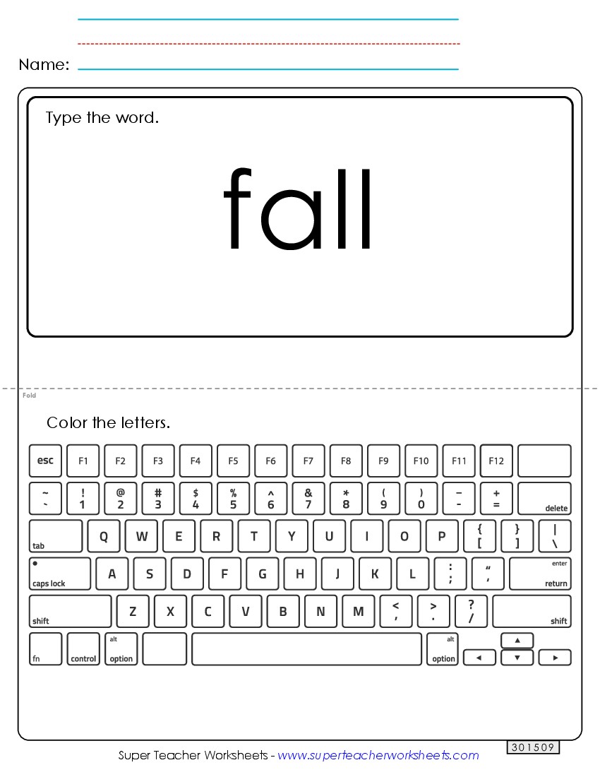 Type the Word: Fall Sight Words Individual Worksheet