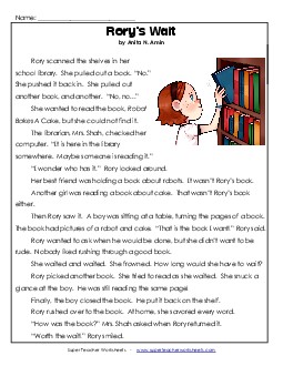 Rory\'s Wait 2nd Grade Reading Comprehension Worksheet