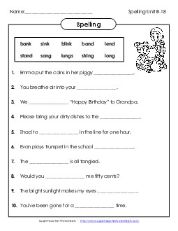 Sentence Completion (B-18) Spelling B Worksheet