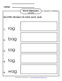 Letter Stampers (-ag) Word Families Worksheet