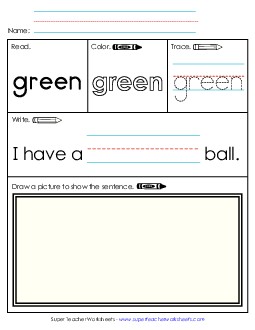 Green (Sight Word) Free Sight Words Individual Worksheet