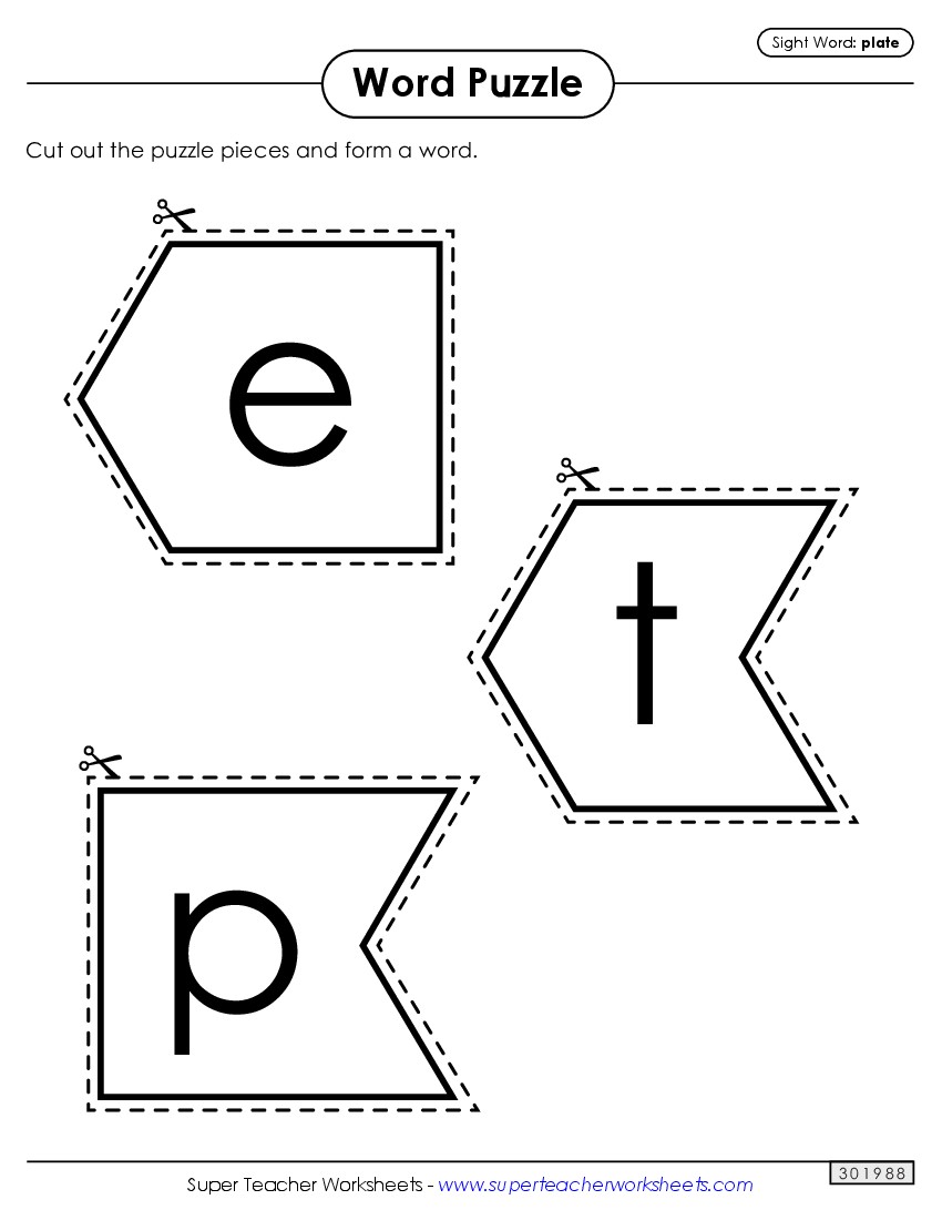 Word Puzzle: Plate Sight Words Individual Worksheet