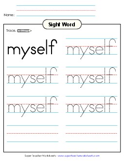 Trace the Word: Myself Sight Words Individual Worksheet