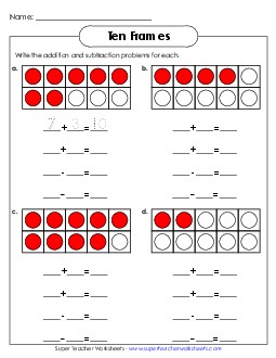 Ten-Frame Fact Families Ten Frames Worksheet