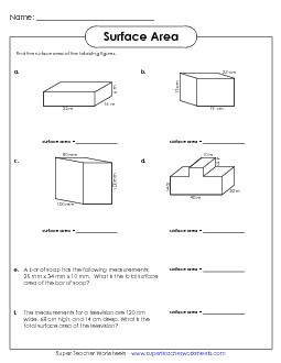 Surface Area 3 (Intermediate) Worksheet