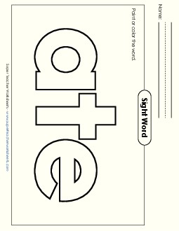 Paint or Color: Ate Sight Words Individual Worksheet