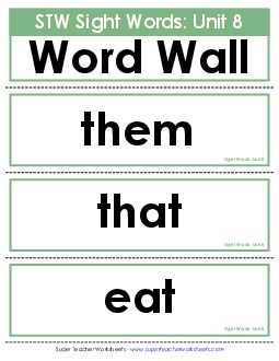 Pocket Chart or  Word Wall (Unit 8) Sight Words Worksheet