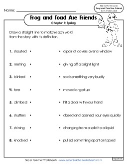 Vocabulary for Chapter 1 Book Frog And Toad Worksheet