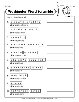 Word Scramble States Individual Worksheet