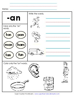 Worksheet 2 (-an Words) Word Families Worksheet