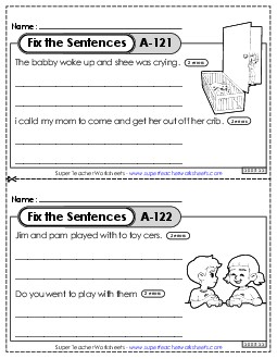 Fix the Sentences A-121 through A-125 Worksheet