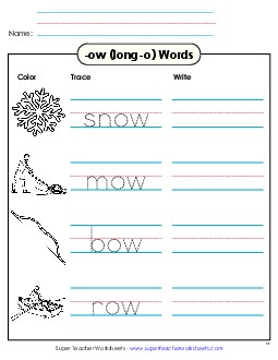 Trace and Write (-ow) Word Families Worksheet