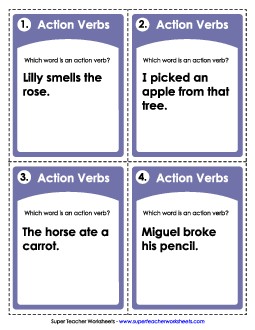 Action Verb Task Cards 1st Grade ELA Worksheet