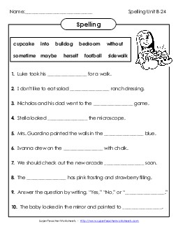 Sentence Completion (B-24) Spelling B Worksheet