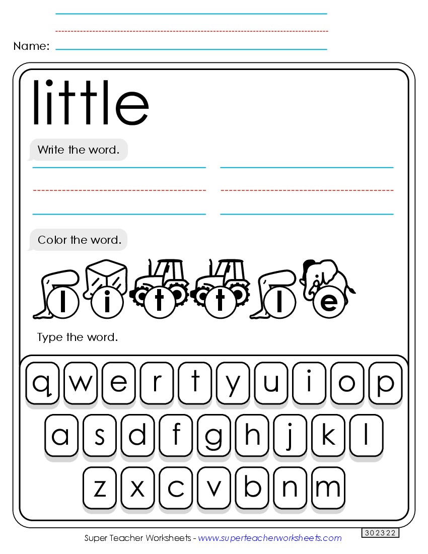 Write, Color, Type: Little Sight Words Individual Worksheet