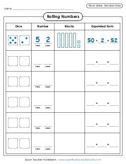 Place Value: Rolling Numbers (Dice) Worksheet