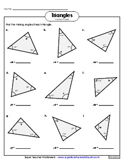 Find the Missing Angle Triangles Worksheet