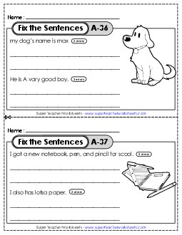 Fix the Sentences A-36 through A-40 Worksheet