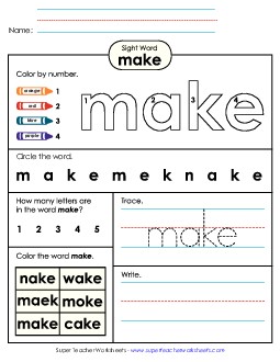 Worksheet 4: Make Sight Words Individual Worksheet