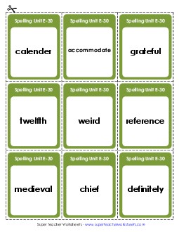 Flashcards (E-30) Spelling E Worksheet