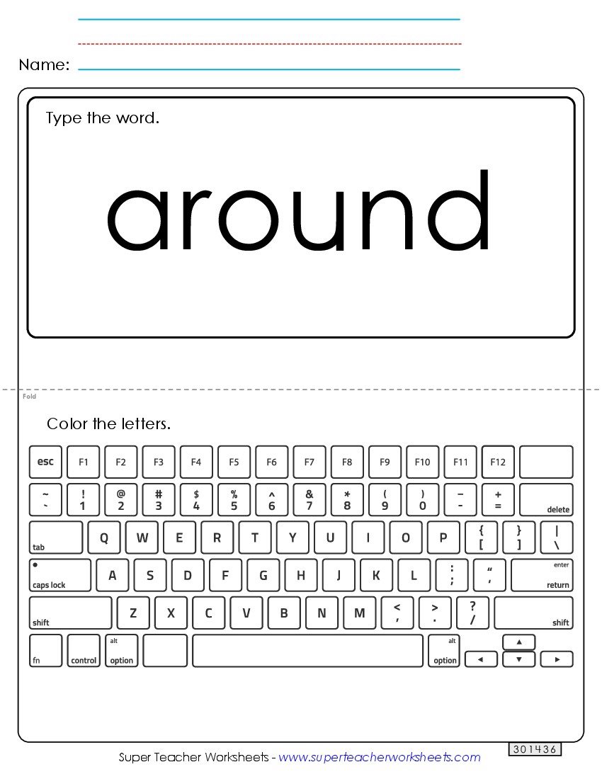 Type the Word: Around Sight Words Individual Worksheet