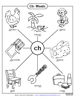 Anchor Chart (Ch- Words) Phonics Digraphs Worksheet