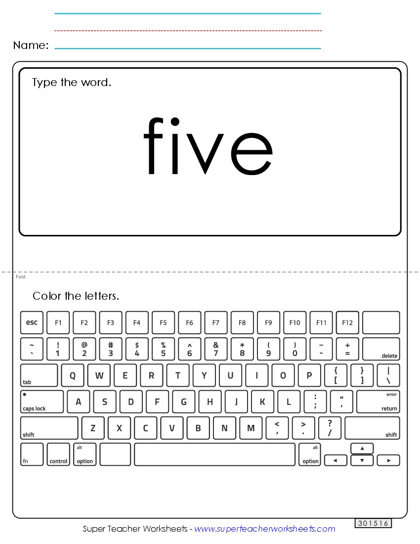 Type the Word: Five Sight Words Individual Worksheet