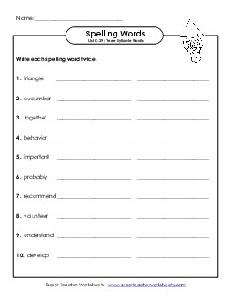 Write Twice (C-29) Spelling C Worksheet