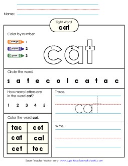 Worksheet 4: Cat Sight Words Individual Worksheet