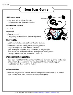 Panda Sum Game Addition Sum Game Worksheet